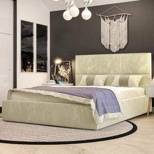 Polsterbett Hestia 140x200 mit Container beige im modernen skandinavischen Stil mit bequemer Kopfstütze