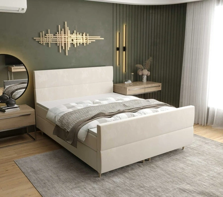 Boxspringbett Benet 180x200 Beige moderner skandinavischer Stil mit charakteristischem Kopfteil Kontinentale Bett