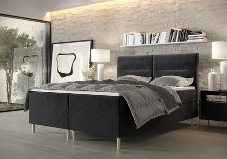 Boxspringbett Voltera 160x200 Graphit moderner skandinavischer Stil mit charakteristischem Kopfteil