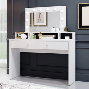 Aria 120 cm weiß glänzend mit LED-Beleuchtung rund um den Spiegel Eine elegante Lösung, um Ihre Kosmetika und sonstigen Utensilien zu ordnen