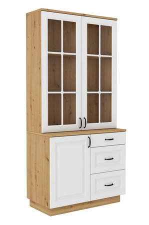 Sideboard Scandi 100 cm artisan Eiche / weiß klassisches Design Sicherheitsglas stilvoll gefräste Fronten geräumige Schubladen