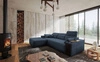 Ecksofa mit Schlaffunktion Tesalia blau links modernes Design komfortable Schiebelehne Schublade in der Seite des Möbels