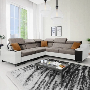 Ecksofa mit Schlaffunktion Alcamo III grau-braun/weiß links Funktions-Ecksofa mit einer Schublade in der Seite zwei Behälter für Bettzeug