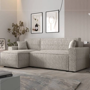 Ecksofa mit Schlaffunktion Brandon Bis cremefarben linke Seite weicher Stoff mit charakteristischer Schlingenoberfläche Bettzeugbehälter