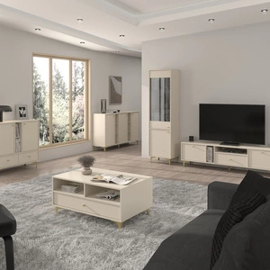 Wohnzimmermöbel-Set Kioto I beige stilvolles Design elegante Möbel in gedeckten Farben mit goldenen Accessoires angereichert