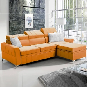 Ecksofa mit Schlaffunktion Rava gelb rechts Samt komfortables und funktionelles Ecksofa mit verstellbaren Kopfstützen