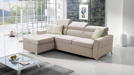 Ecksofa mit Schlaffunktion Rava hellbeige linksseitig Samt komfortables und funktionelles Ecksofa mit verstellbaren Kopfstützen