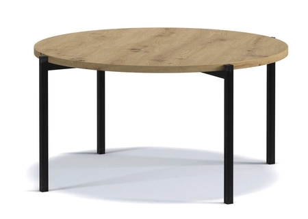 Runder Couchtisch 84 cm Sampi Eiche handwerkliches zeitloses und leichtes Design solides Metallgestell idealer Tisch für jede Umgebung