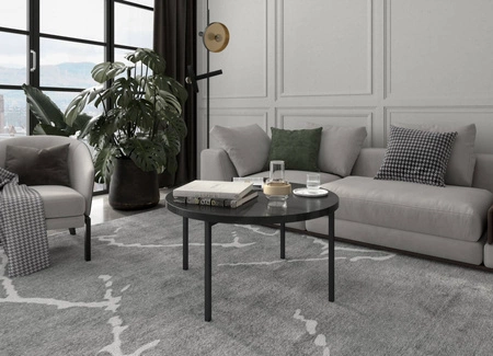 Runder Couchtisch 80 cm Sampi schwarz glänzend zeitloses Design solides Metallgestell idealer Tisch für jede Umgebung