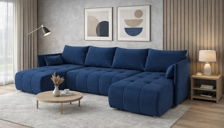 Ecksofa mit Schlaffunktion Selva U dunkelblau Interessantes Ecksofa aus bequemem Plüschstoff