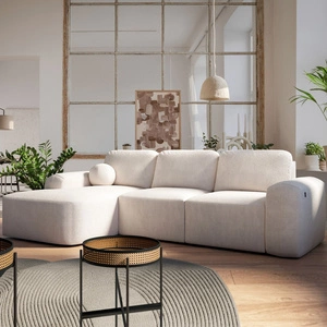 Ecksofa mit Schlaffunktion Arbon creme linke Ecke modernes Design mit markanter Form weicher Stoff