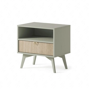 Wald Eukalyptus / Beige Fischgrät Nachttisch mit Schublade ideal Schlafzimmer Schrank geschmackvoll Fischgrät Dekor auf Schublade Front