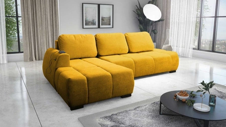 Ecksofa mit Schlaffunktion Sanfte gelbe linke Seite Stilvolles Design Ecksofa zeichnet sich durch seine abgerundete Form aus