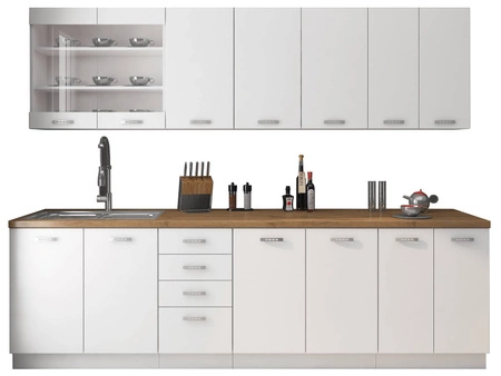 EkoWhite 260 cm Küchenmöbel-Set Minimalismus der skandinavischen Stil und Modernismus der einfachen Form ideal für jedes Interieur
