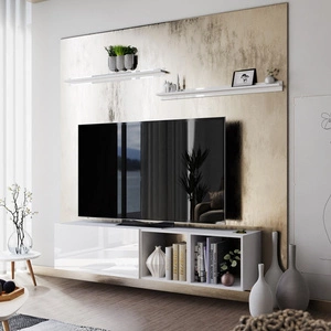 TV-Wandschrank Astros 180 cm weiß / weiß glänzend mit Einlegeböden minimalistisches und elegantes Design, das sich in jede Einrichtung einfügt