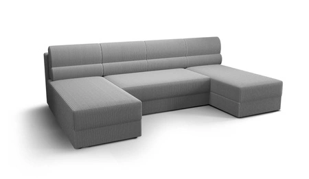 Ecksofa mit Schlaffunktion Fogu U grau Esche komfortables und stilvolles Ecksofa mit einfachem Design Kordstoff Bettzeug Container
