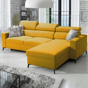 Ecksofa mit Schlaffunktion Savona gelb rechts komfortables und elegantes Ecksofa mit verstellbaren Kopfstützen Ziernaht