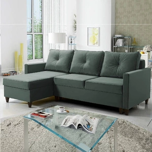 Ecksofa mit Schlaffunktion Terni Stahl grün linke Seite Praktisches und funktionelles Ecksofa mit geräumigen Behältern für Bettzeug