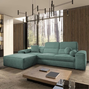 Ecksofa mit Schlaffunktion Viano patina linke Seite stilvolles Ecksofa mit interessanter Form verstellbare Kopfstützen Zierkissen