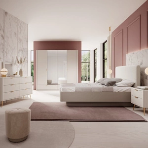 Schlafzimmermöbel-Set Lante beige Stilmöbel mit modernem Design geriffelte Fronten originelle geschwungene Form der Möbelstücke