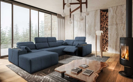 Ecksofa mit Schlaffunktion Tesalia IV Lux blau linke Seite stilvolles Ecksofa mit ausziehbarem Fußteil und Schiebefunktion der Rückenlehne