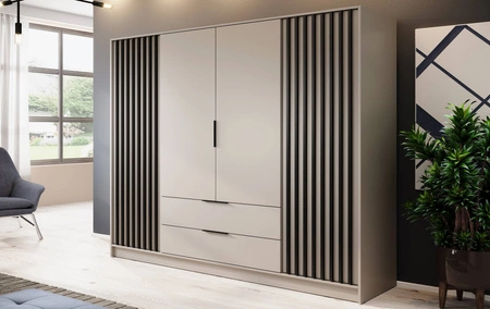 Kleiderschrank Aspen 206 cm Beige / Schwarze Lamellen modernes Design Schranktüren mit dekorativen Lamellen