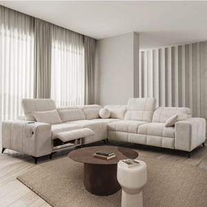Ecksofa mit Schlaffunktion Penejos III Lux creme links komfortables Ecksofa für das Wohnzimmer mit ausziehbarem Fußteil Bettwäschecontainer