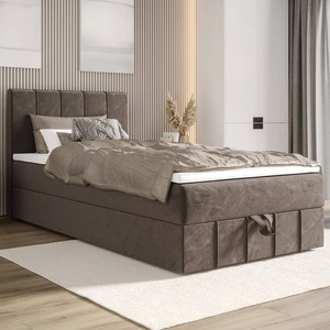 Boxspringbett Casey 100x200 hellbraun im modernen skandinavischen Stil mit gepolstertem Kopfteil Bett mit Staukasten