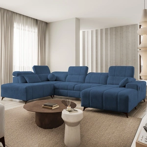 Ecksofa mit Schlaffunktion Penejos VI blau rechtsseitig stilvolles Ecksofa mit zwei Bettkästen strapazierfähiger Stoff