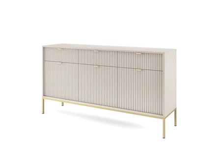 Kommode mit Schubladen Lovro 154 cm beige modernes Design wird Liebhaber ausdrucksstarker Innenräume begeistern goldenes Metallzubehör