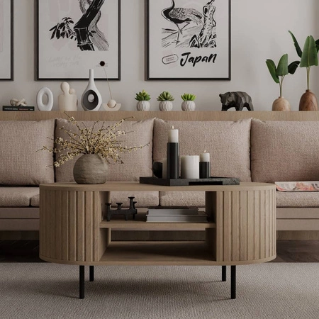 Möbel Set Ovalio Eiche Cremona stilvolle Schrankwand für das Wohnzimmer Elemente der ungewöhnlichen ovalen Form mit sorgfältigen Fräsen verziert