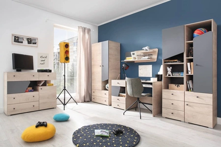 Möbel-Set Dzeta Eiche / anthrazit ideal für ein Jugend- oder Kinderzimmer in einem trendigen Stil