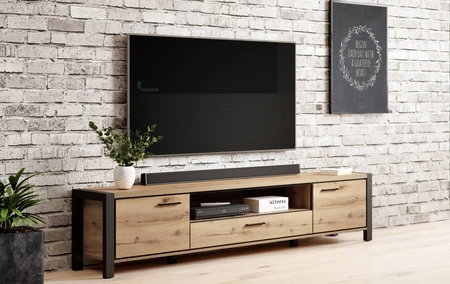 TV Schrank Aktiv 210 cm Eiche Taurus / schwarz Stilvoller TV-Schrank mit Industriecharakter Metallgriffe schwarz