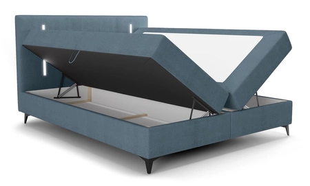 Boxspringbett Norco 160x200 blau stilvolles Bett mit Staukasten Beleuchtung im Kopfteil fügt eine einzigartige Note
