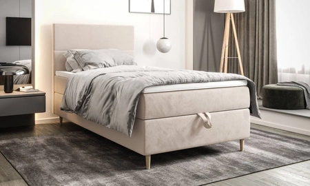 Boxspringbett Bing 120x200 beige im modernen skandinavischen Stil mit gepolstertem Kopfteil Bett mit Staukasten