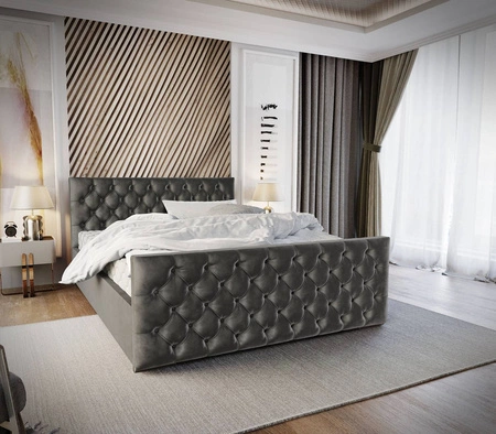 Polsterbett Viamao 180x200 grau mit Container im modernen skandinavischen Stil mit gestepptem Kopfteil und Fußteil 