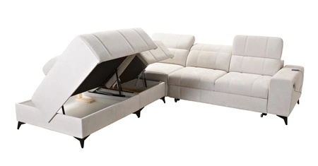 Ecksofa mit Schlaffunktion Penejos IX grau linksseitig stilvolles Ecksofa mit Bettzeugcontainern komfortable verstellbare Kopfstützen