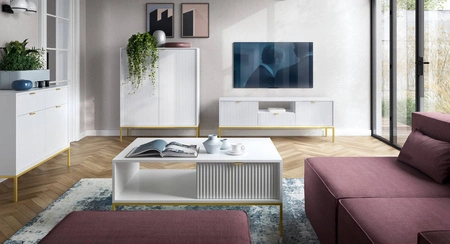 Kommode mit Schubladen Lovro 154 cm weiß modernes Design wird Liebhaber von ausdrucksstarken Interieurs begeistern Goldmetall-Accessoires