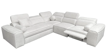 Ecksofa mit Schlaffunktion Viano III Lux cremefarbenes rechtes Ecksofa für das Wohnzimmer mit ausziehbarem Fußteil Bettwäschecontainer