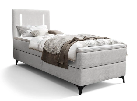 Boxspringbett Norco 90x200 grau Esche stilvolles Bett mit Stauraum Box Beleuchtung im Kopfteil fügt eine einzigartige Note