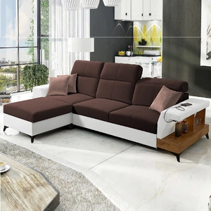 Ecksofa mit Schlaffunktion Bresso braun / weiß links Ecksofa mit praktischer Ablage in Eiche lancelot verstellbare Kopfstützen