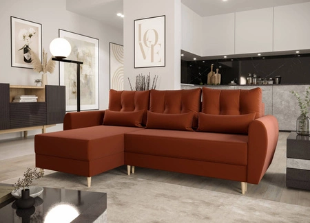 Ecksofa mit Schlaffunktion Rovigo ziegelrot links elegantes Ecksofa in skandinavischer Form großes Bettzeugfach