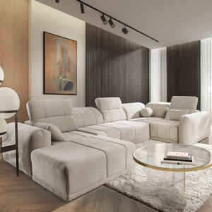 Ecksofa mit Schlaffunktion Cetara IV beige linke Seite stilvolles Eckdesign mit verschiebbaren Rückenlehnen zwei Bettzeugkästen