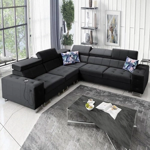Ecksofa mit Schlaffunktion Hampton III schwarz links bequemes Ecksofa aus glattem und weichem Samtstoff