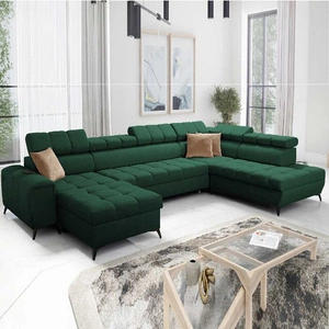 Ecksofa mit Schlaffunktion Bolmso VI grün links bequemes Ecksofa mit verstellbaren Kopfstützen dekorative Steppung auf der Sitzfläche
