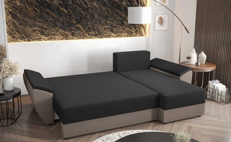 Ecksofa mit Schlaffunktion Fogu II elfenbeinfarben rechte Seite stilvolles Ecksofa mit bequemen Armlehnen und Bettzeugcontainer