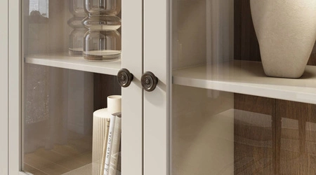 Vitrine Evora 71 cm beige / Eiche dunin rechts wird Liebhaber von ausdrucksstarken Interieur ideal für das Wohnzimmer und Esszimmer begeistern