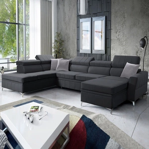 Ecksofa mit Schlaffunktion Rava VI graphit rechte Ecke ein praktisches und modernes Ecksofa, das mit einer Multifunktionslampe ausgestattet ist