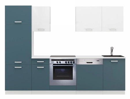 Toni 270 cm weiß/marine Küchenzeile mit Arbeitsplatte sieht in modernen Innenräumen gut aus