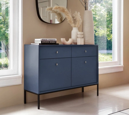 Kommode mit Schubladen Mono 104 cm Dunkelblau Minimalistisches Design stilvoller goldener Griff schlichte Form mit metallischen Elementen